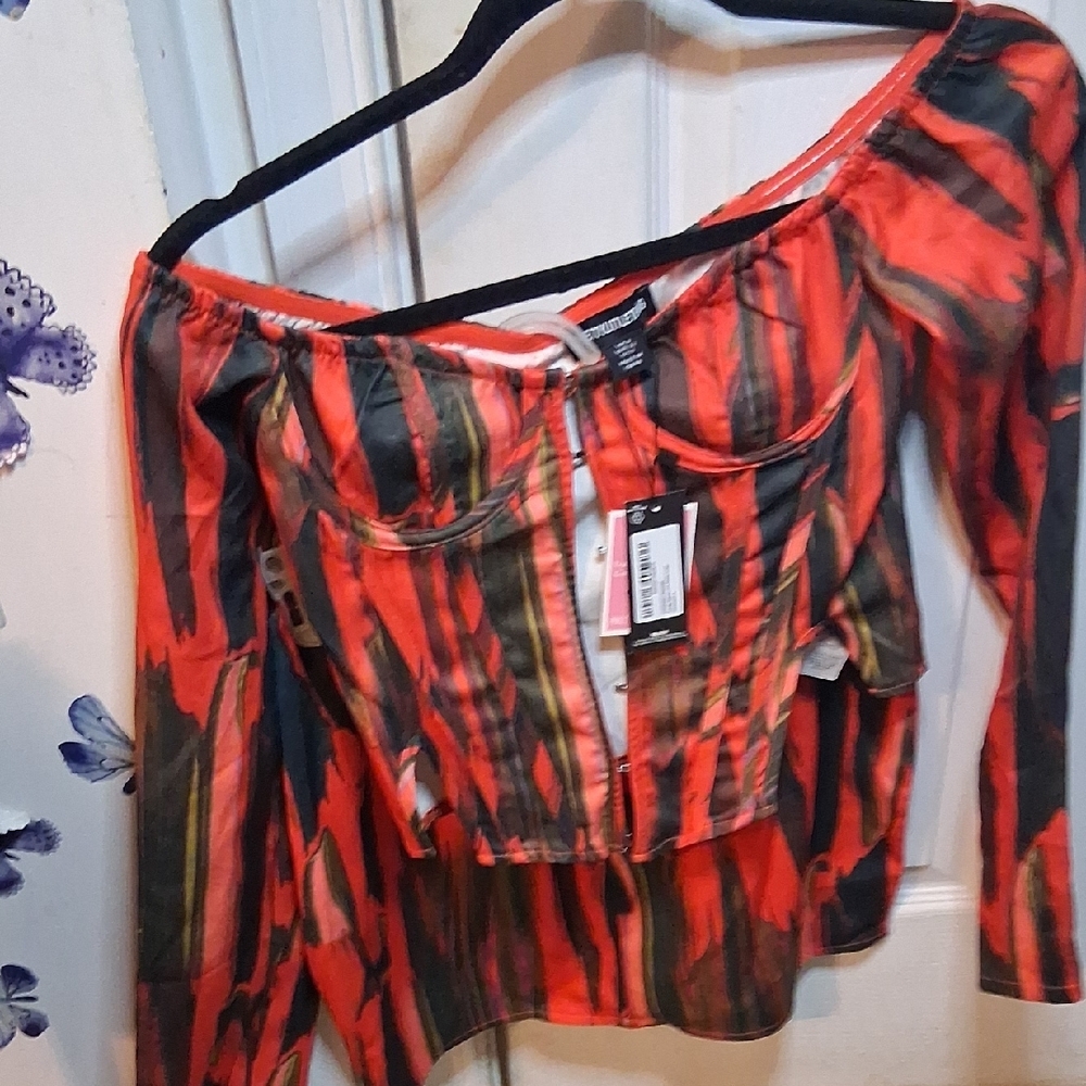 Trendy Red and Black Off-Shoulder Top